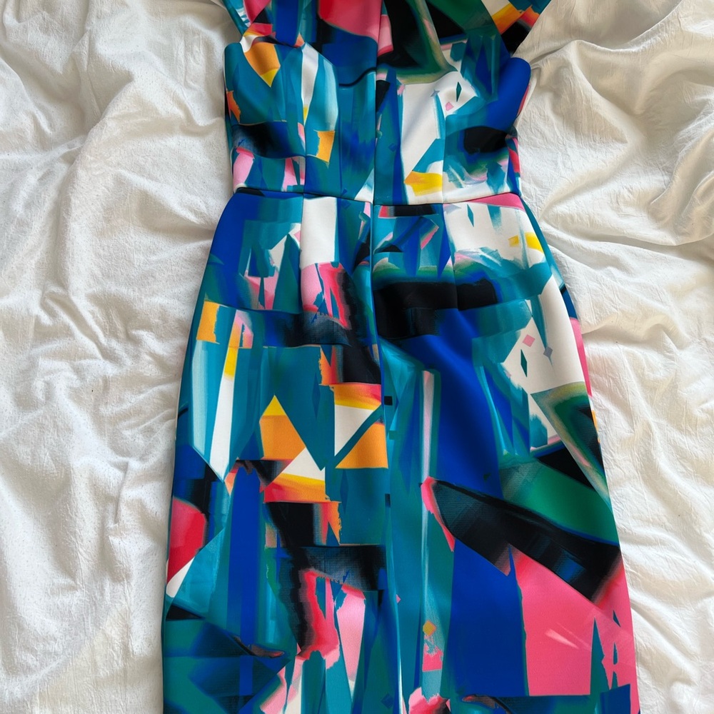 Calvin Klein Blue Pink Strapless Sheath Dress